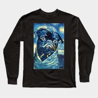 Pugs Van Gogh ✪ Starry Night Abstract Painting Art Style for PUG Lovers and owners Long Sleeve T-Shirt